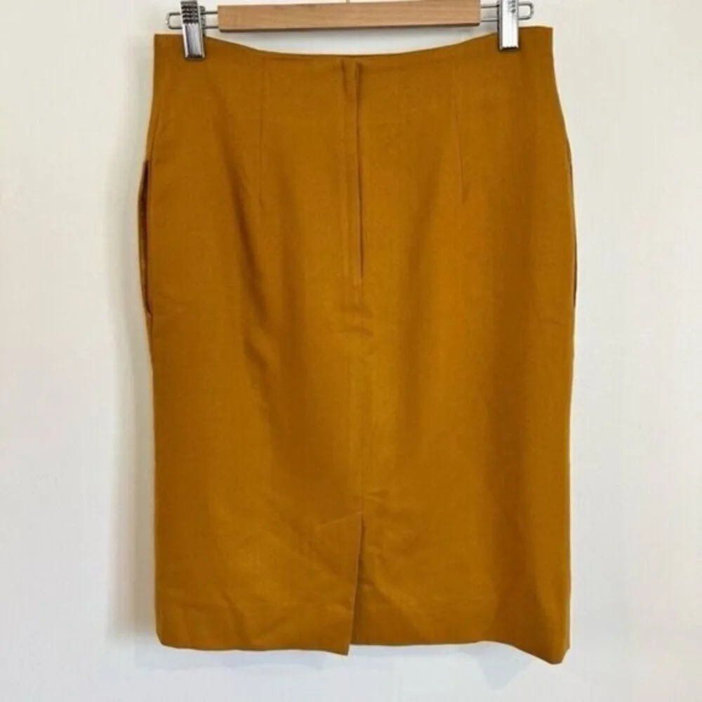 Vintage Denise Petites Womens 10 100% Pure Wool Pleated Slit Skirt Yellow - Picture 2 of 10